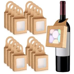 25 Count Kraft Paper Wine Bottle Boxes 4x2.4x1.2" Gift Boxes with Window